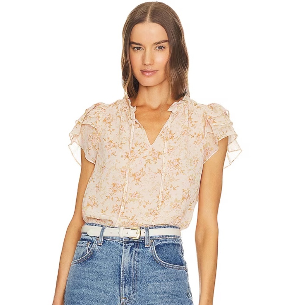 1 STATE Flutter Sleeve Tie Neck Top - Size S